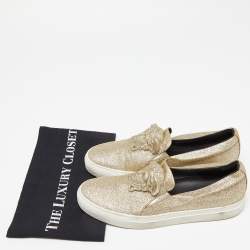 Versace Gold Glitter Palazzo Medusa Slip On Sneakers Size 41