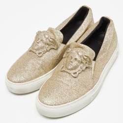 Versace Gold Glitter Palazzo Medusa Slip On Sneakers Size 41