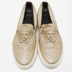 Versace Gold Glitter Palazzo Medusa Slip On Sneakers Size 41