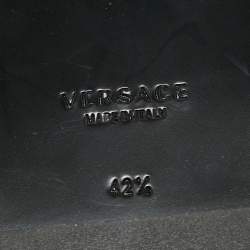 Versace Black Leather Greca Flat Slides Size 42.5