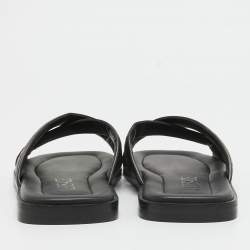 Versace Black Leather Greca Flat Slides Size 42.5