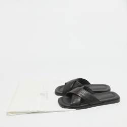 Versace Black Leather Greca Flat Slides Size 42.5