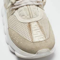 Versace White/Grey Mesh And Suede Chain Reaction Sneakers Size 42