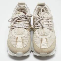 Versace White/Grey Mesh And Suede Chain Reaction Sneakers Size 42