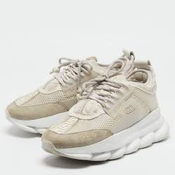 Versace White/Grey Mesh And Suede Chain Reaction Sneakers Size 42