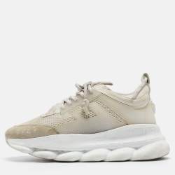 Versace White/Grey Mesh And Suede Chain Reaction Sneakers Size 42