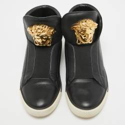 Versace Black Leather Palazzo High Top Sneakers Size 39.5