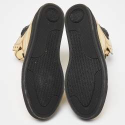 Pre Owned Versace Gold Laminated Leather Medusa Lace High Top Sneakers Size 43