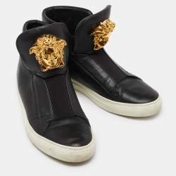 Versace Black Leather Palazzo Medusa High Top Slip On Sneakers Size 42