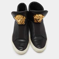 Versace Black Leather Palazzo Medusa High Top Slip On Sneakers Size 42