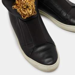 Versace Black Leather Palazzo Medusa High Top Slip On Sneakers Size 42