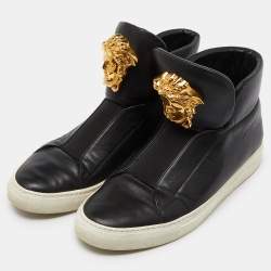 Versace Black Leather Palazzo Medusa High Top Slip On Sneakers Size 42