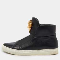 Versace Black Leather Palazzo Medusa High Top Slip On Sneakers Size 42