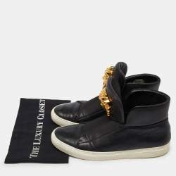 Versace Black Leather Palazzo Medusa High Top Slip On Sneakers Size 42