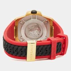 Pre Owned Versace Black Gold PVD Coated Stainless Steel Rubber Chain Reaction VEDY00319 Men's Wristwatch 45 mm
