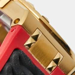 Pre Owned Versace Black Gold PVD Coated Stainless Steel Rubber Chain Reaction VEDY00319 Men's Wristwatch 45 mm