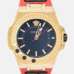 Pre Owned Versace Black Gold PVD Coated Stainless Steel Rubber Chain Reaction VEDY00319 Men's Wristwatch 45 mm
