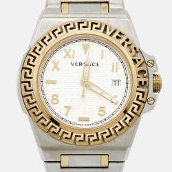 Pre Owned Versace Silver Two-Tone Stainless Steel Greca Reaction VE31 Men's Wristwatch 42 mm
