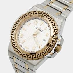Pre Owned Versace Silver Two-Tone Stainless Steel Greca Reaction VE31 Men's Wristwatch 42 mm