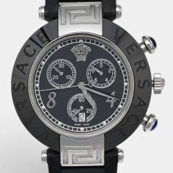 Versace Black Ceramic Stainless Steel Rubber Reve 92C Women's Wristwatch 40 mm