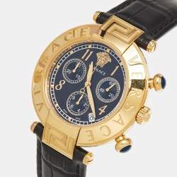 Versace Black Gold Plated Stainless Steel Embossed Leather Reve Q5C Men's Wristwatch 40 mm
