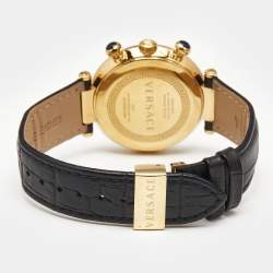 Versace Black Gold Plated Stainless Steel Embossed Leather Reve Q5C Men's Wristwatch 40 mm