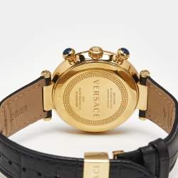 Versace Black Gold Plated Stainless Steel Embossed Leather Reve Q5C Men's Wristwatch 40 mm