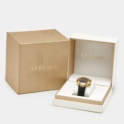 Versace Black Gold Plated Stainless Steel Embossed Leather Reve Q5C Men's Wristwatch 40 mm