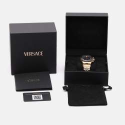 Pre Owned Versace Black Gold Plated Stainless Steel Hellenyium Men's Wristwatch 44 mm