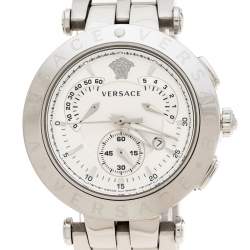 مملوكة مسبقًا Versace Silver White Stainless Steel V Race 23C Women's Wristwatch 42 mm