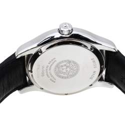 Pre Owned Versace Off-White Stainless Steel Embossed Leather Hurricane ULQ 99 Men's Wristwatch 36MM