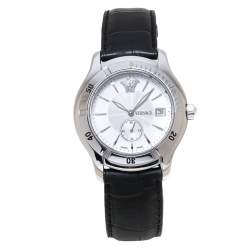 Pre Owned Versace Off-White Stainless Steel Embossed Leather Hurricane ULQ 99 Men's Wristwatch 36MM