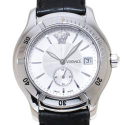 Pre Owned Versace Off-White Stainless Steel Embossed Leather Hurricane ULQ 99 Men's Wristwatch 36MM