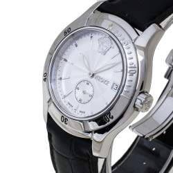 Pre Owned Versace Off-White Stainless Steel Embossed Leather Hurricane ULQ 99 Men's Wristwatch 36MM