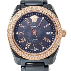 Versace Black Ceramic Gold Plated Stainless Steel Diamonds DV One Glamour 63Q Men's Wristwatch 41 mm