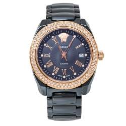 Versace Black Ceramic Gold Plated Stainless Steel Diamonds DV One Glamour 63Q Men's Wristwatch 41 mm