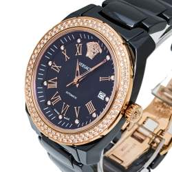 Versace Black Ceramic Gold Plated Stainless Steel Diamonds DV One Glamour 63Q Men's Wristwatch 41 mm