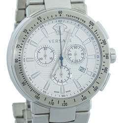 مملوكة مسبقًا Versace Silver & White Stainless Steel Mystique VFG Sport Men's Wristwatch 46 mm