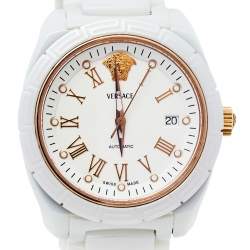 Versace White Ceramic Stainless Steel DV One 01A C1 Men's Wristwatch 41 mm
