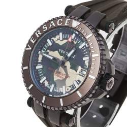Versace Brown Ion Plated Stainless Steel Rubber V-Race VAK060010 Men's Wristwatch 46 mm