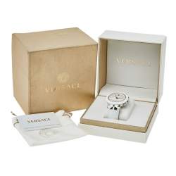 Pre Owned Versace Silver Stainless Steel Leather V-Race GMT 29G9S1D001S001 Men's Wristwatch 46 mm