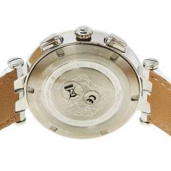 Pre Owned Versace Silver Stainless Steel Leather V-Race GMT 29G9S1D001S001 Men's Wristwatch 46 mm