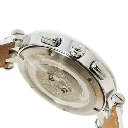 Pre Owned Versace Silver Stainless Steel Leather V-Race GMT 29G9S1D001S001 Men's Wristwatch 46 mm