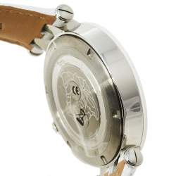 Pre Owned Versace Silver Stainless Steel Leather V-Race GMT 29G9S1D001S001 Men's Wristwatch 46 mm