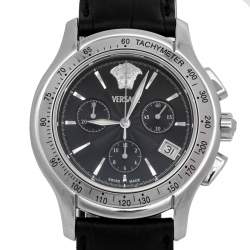 Versace Black Stainless Steel Leather ULC99 Men's Wristwatch 39 mm