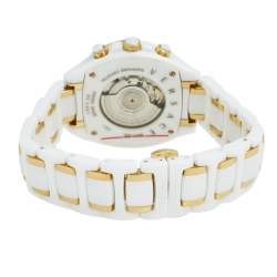 Pre Owned Versace White Ceramic Rose Gold Plated Stainless Steel DV One 16CCP1D001 SC01 Men's Wristwatch 43 mm