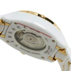 Pre Owned Versace White Ceramic Rose Gold Plated Stainless Steel DV One 16CCP1D001 SC01 Men's Wristwatch 43 mm