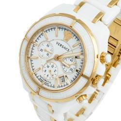Pre Owned Versace White Ceramic Rose Gold Plated Stainless Steel DV One 16CCP1D001 SC01 Men's Wristwatch 43 mm