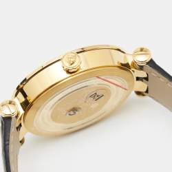 Pre Owned Versace Silver Gold Plated Stainless Steel Leather V-Race VPQ Men's Wristwatch 42 mm