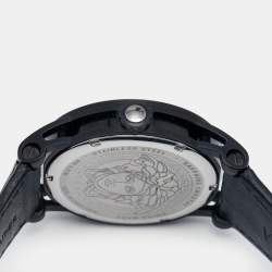 Pre Owned Versace Black PVD Coated Stainless Steel Leather Palazzo VERD00218 Men's Wristwatch 43 mm